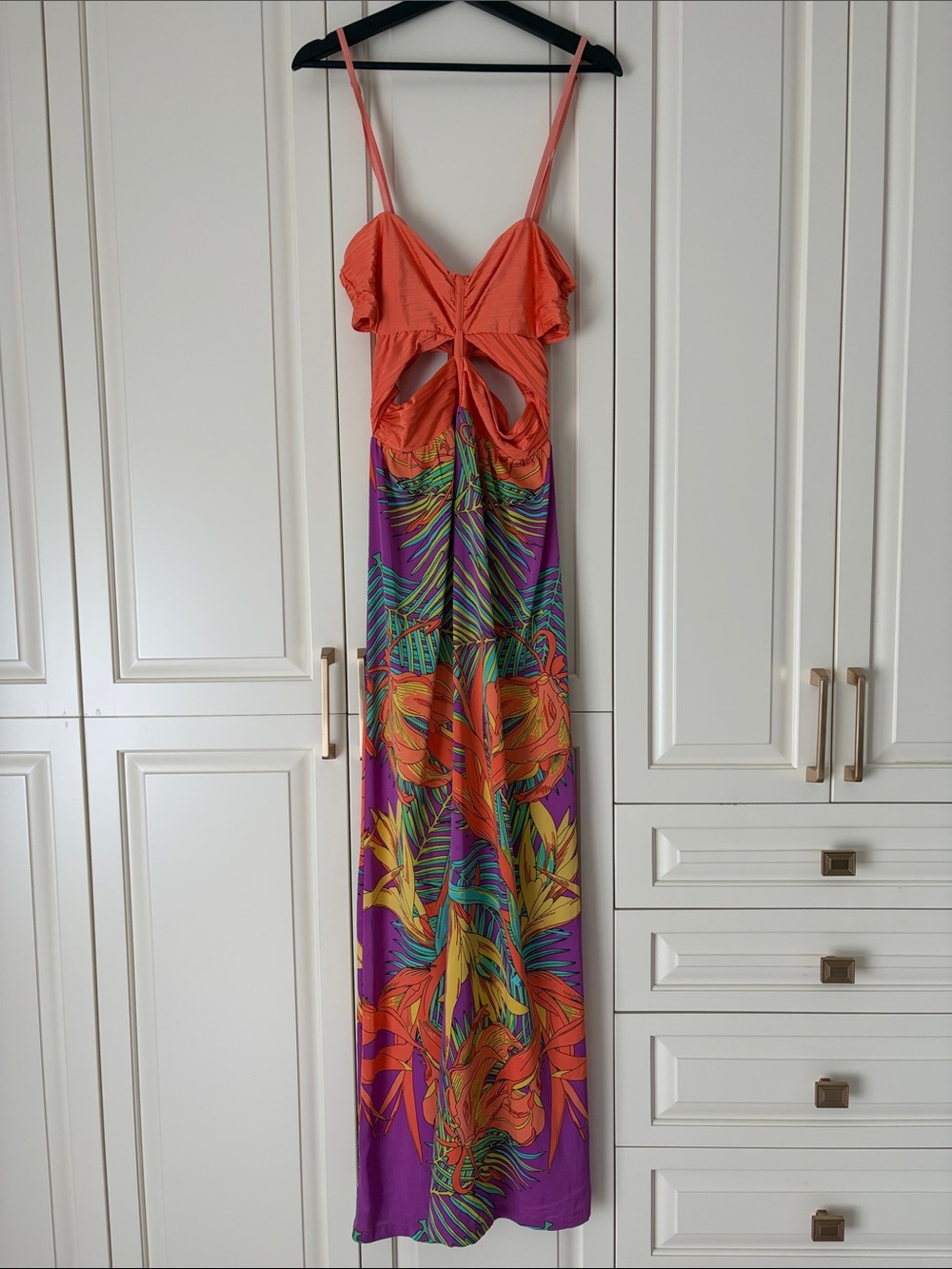 Guess by Marciano Coral & Purple Tropical Maxi Dress